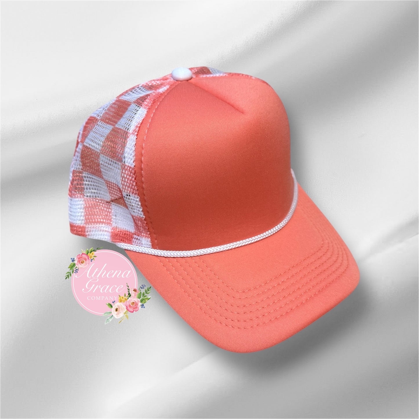 Coral Hat with Checkered Mesh