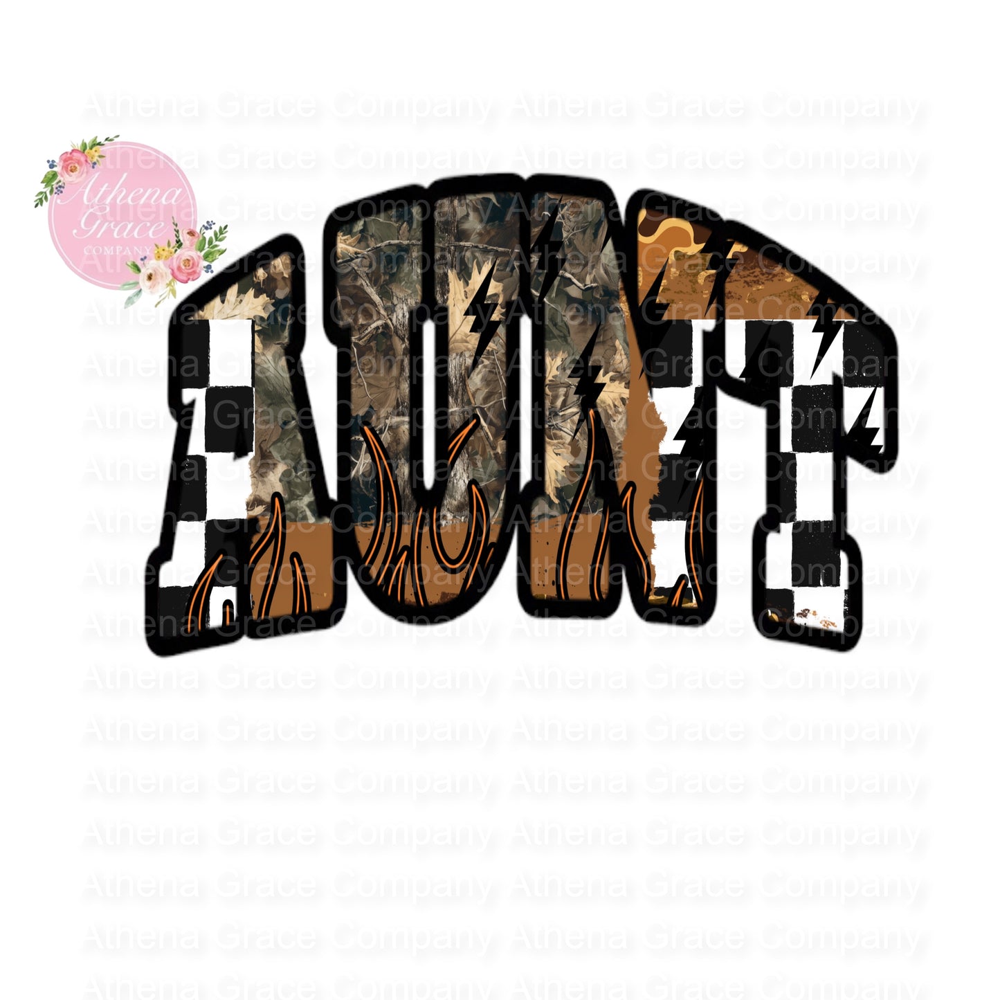 Aunt Camo Flames DTF