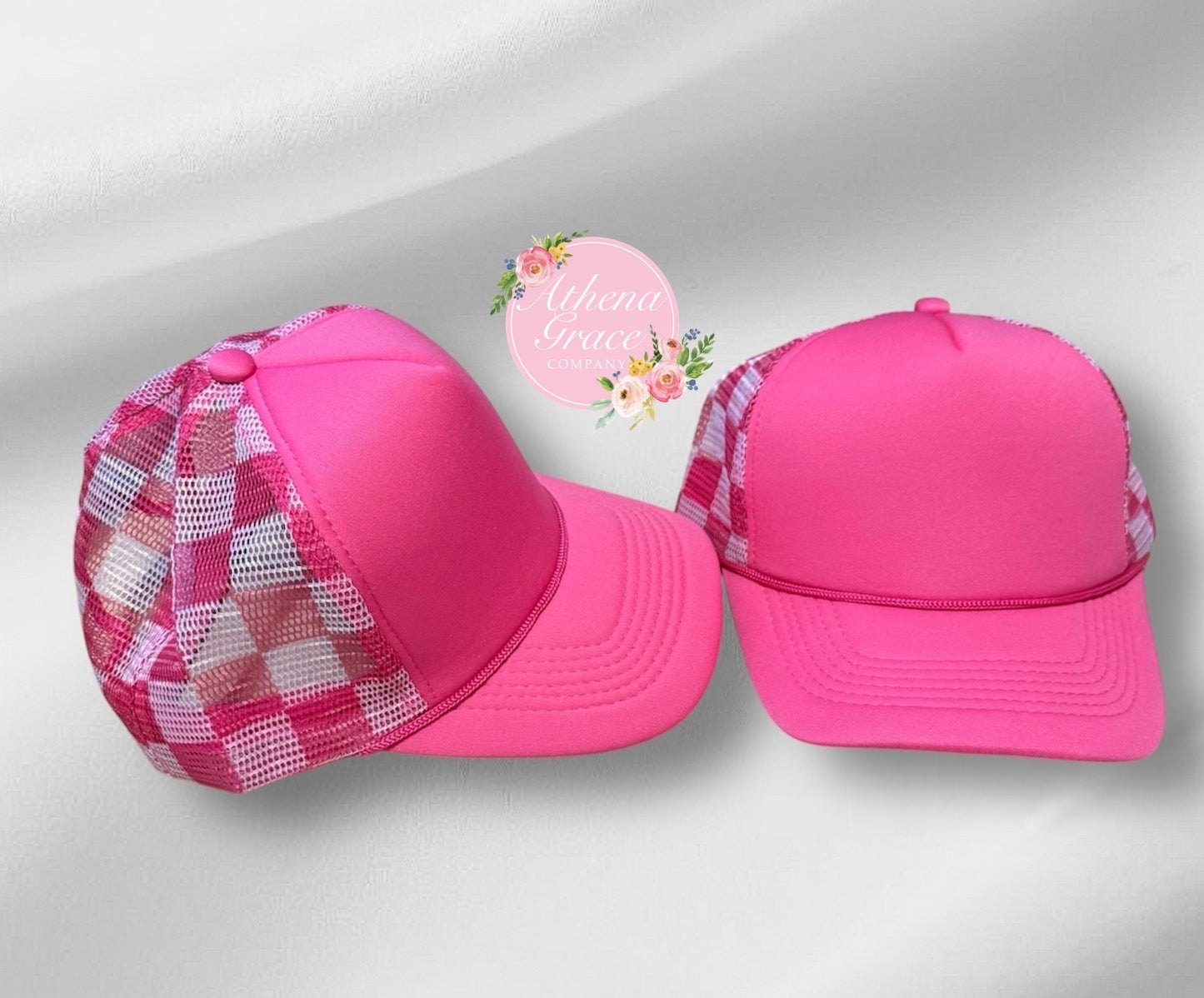 Pink Hat with Checkered Mesh