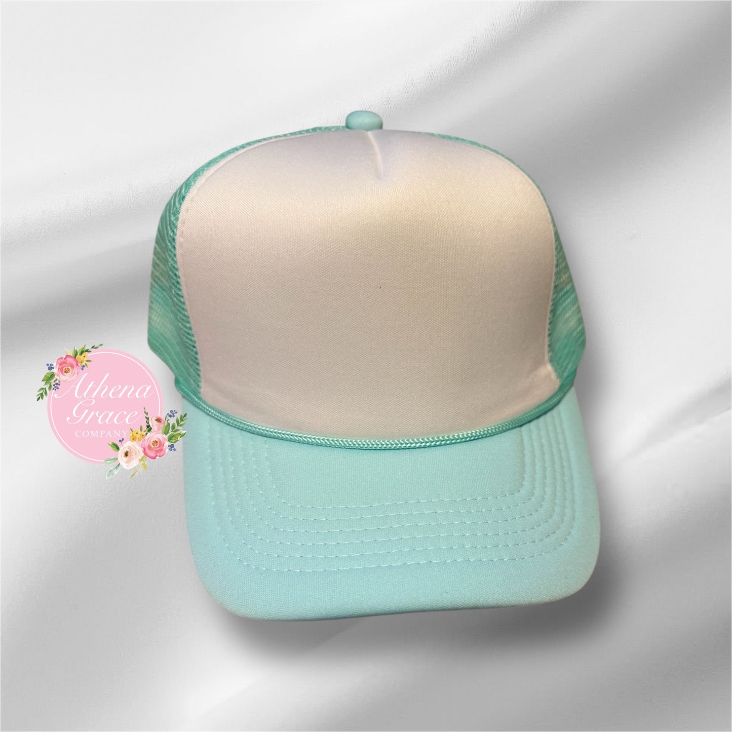 Off White Hat with Blue Mesh