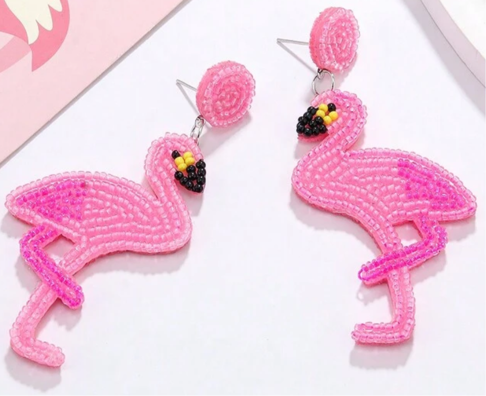 Beaded Flamingo Earrings
