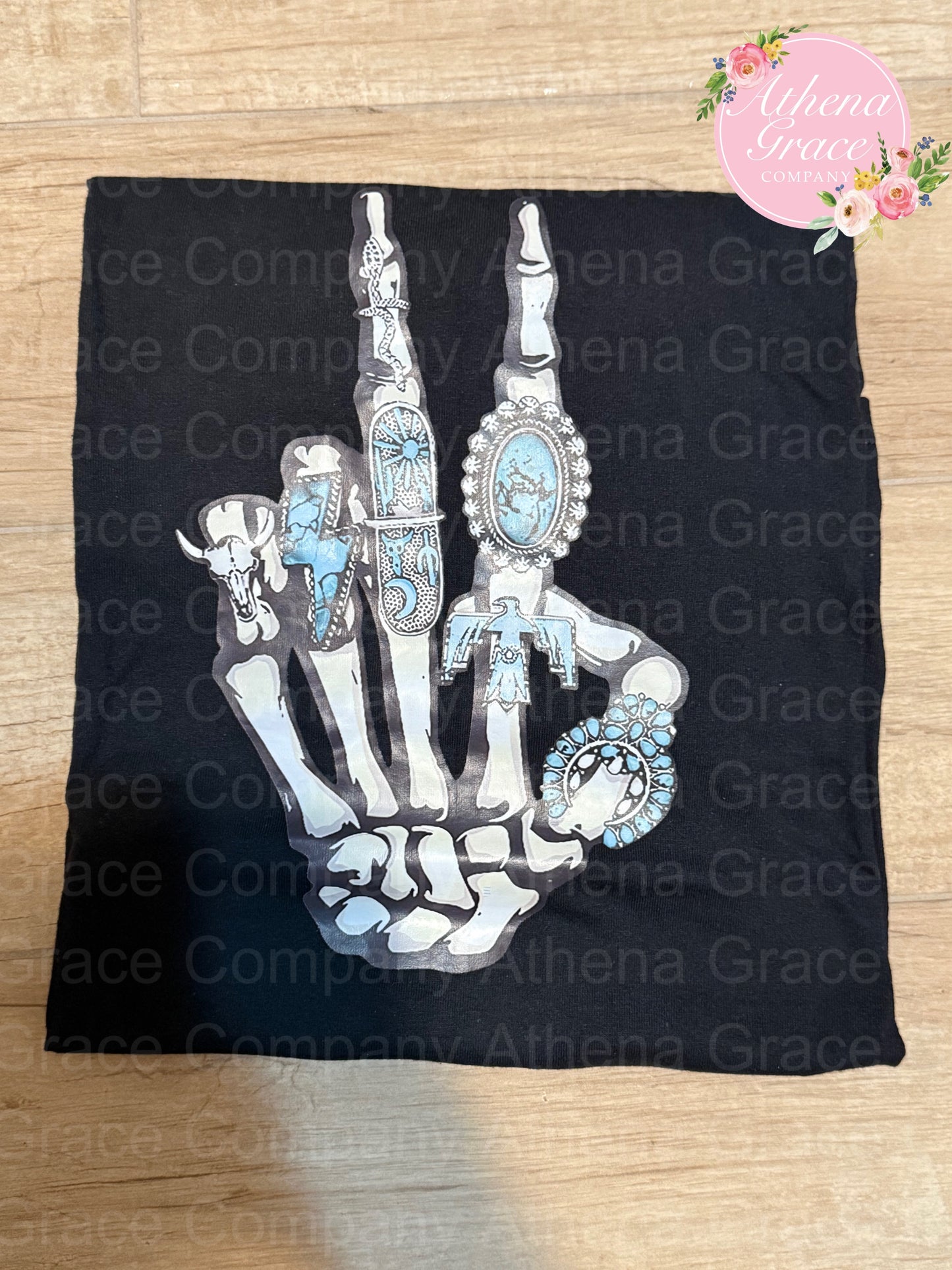 Turquoise Skeleton Hand Tee