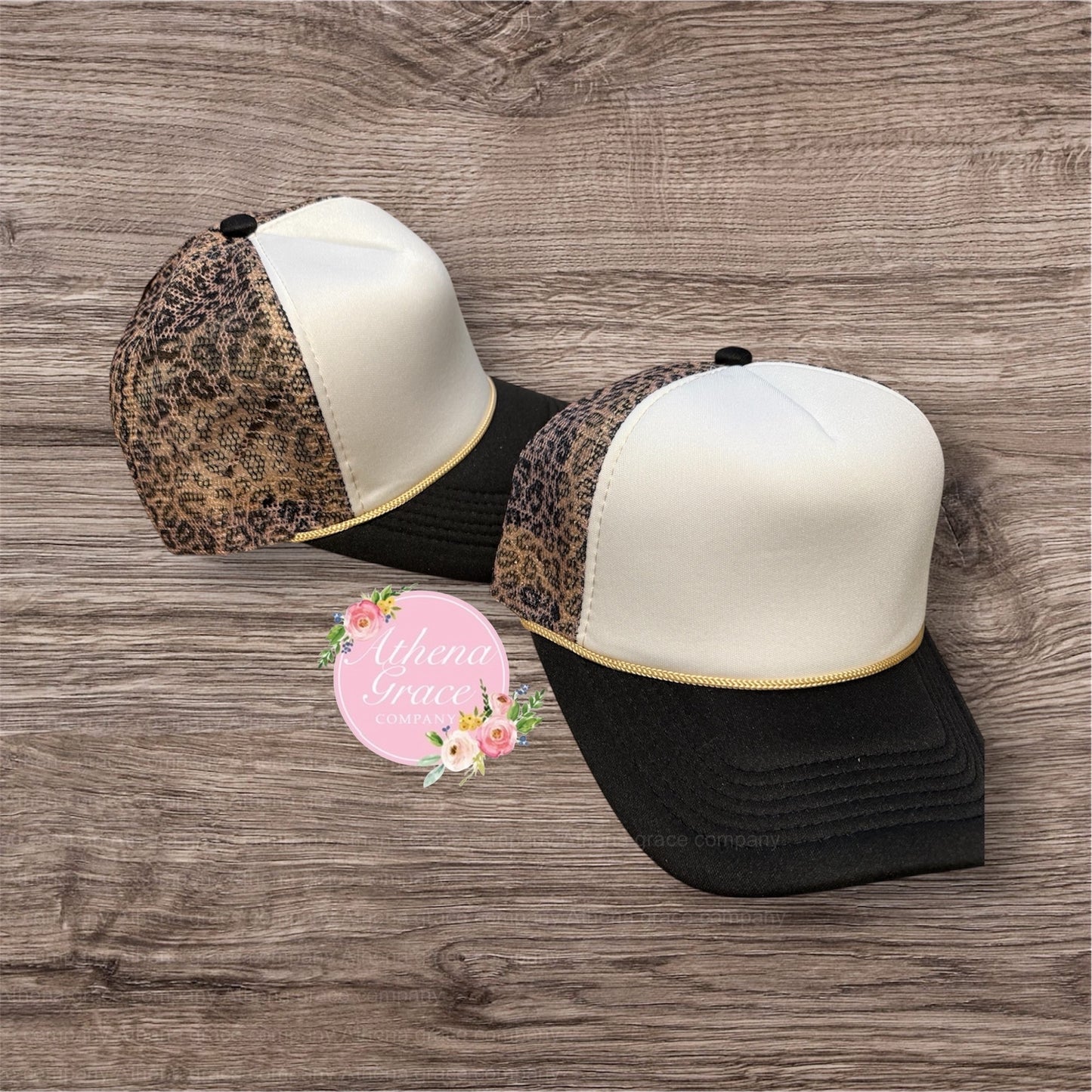 Black Hat with Cheetah Mesh