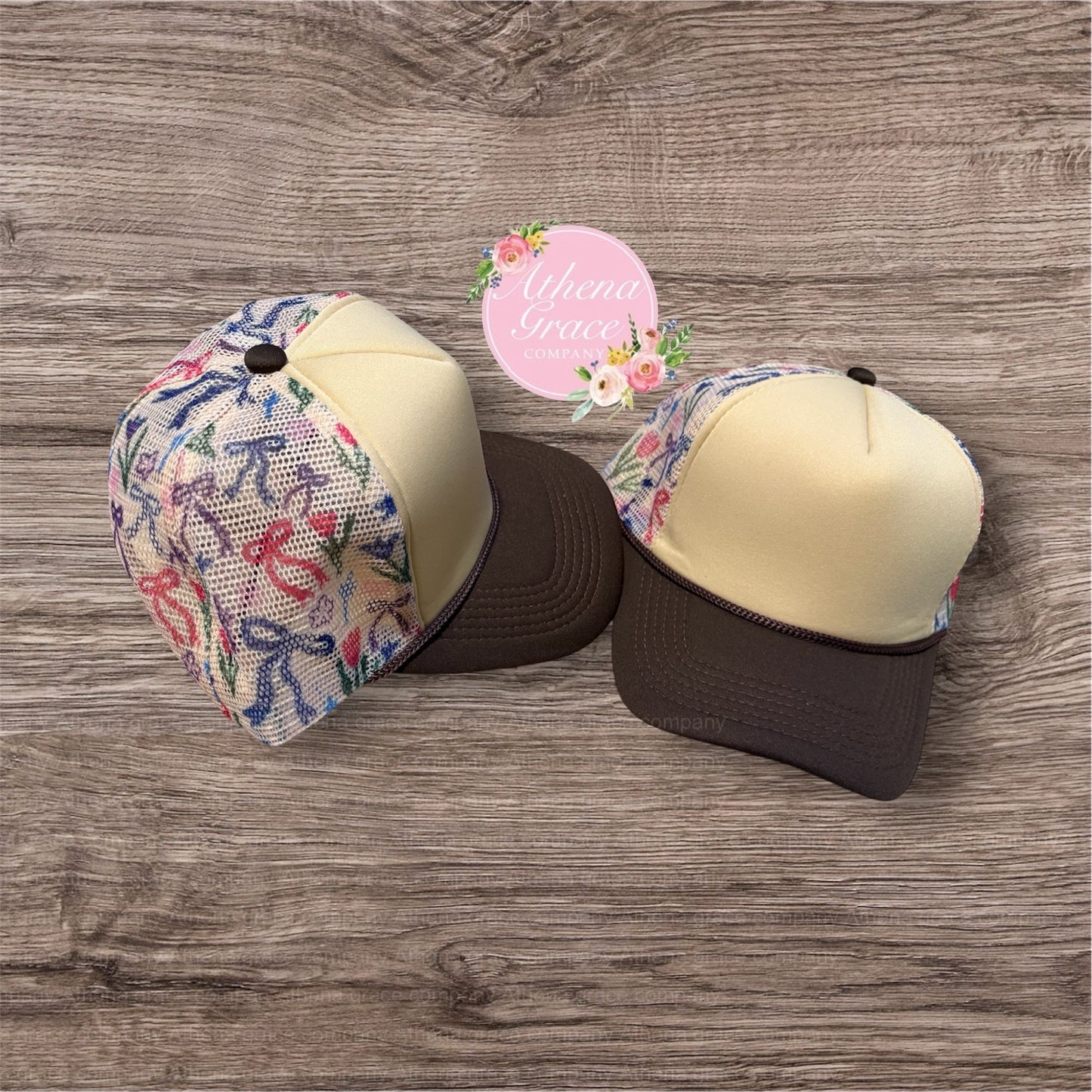 Tan Hat with Bow Mesh