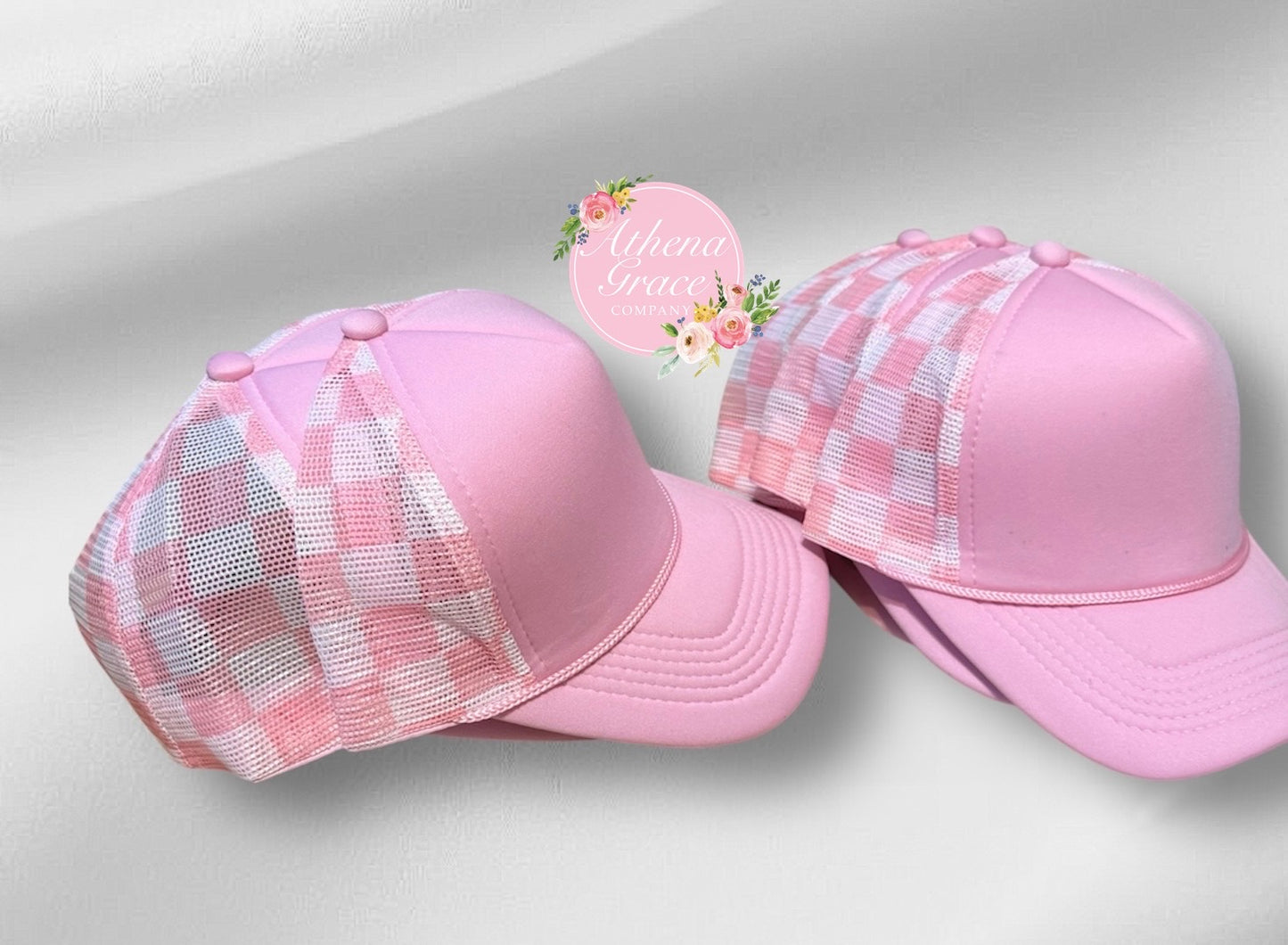 Light Pink Hat with Checkered Mesh