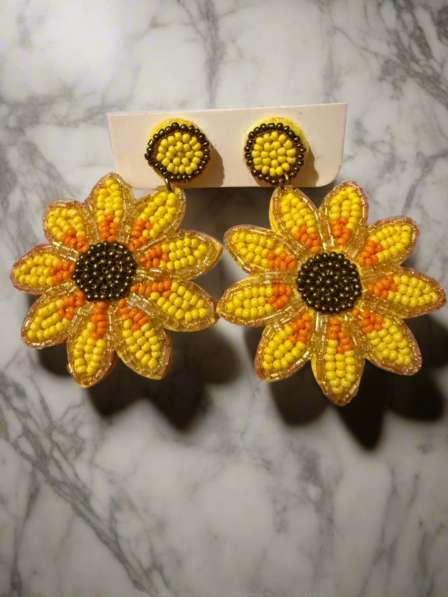 Beaded Sunflower Earring