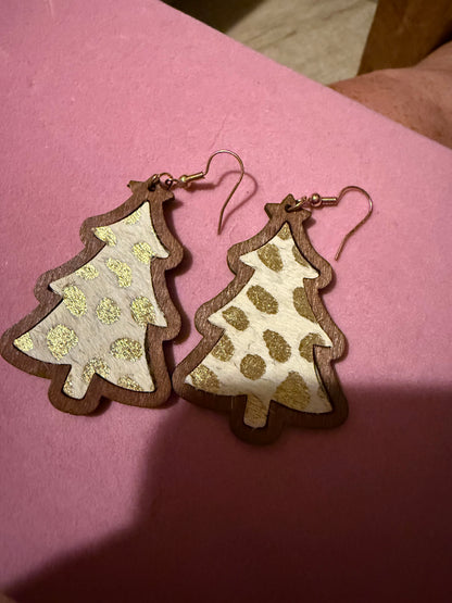 Wood Christmas Tree Earrings