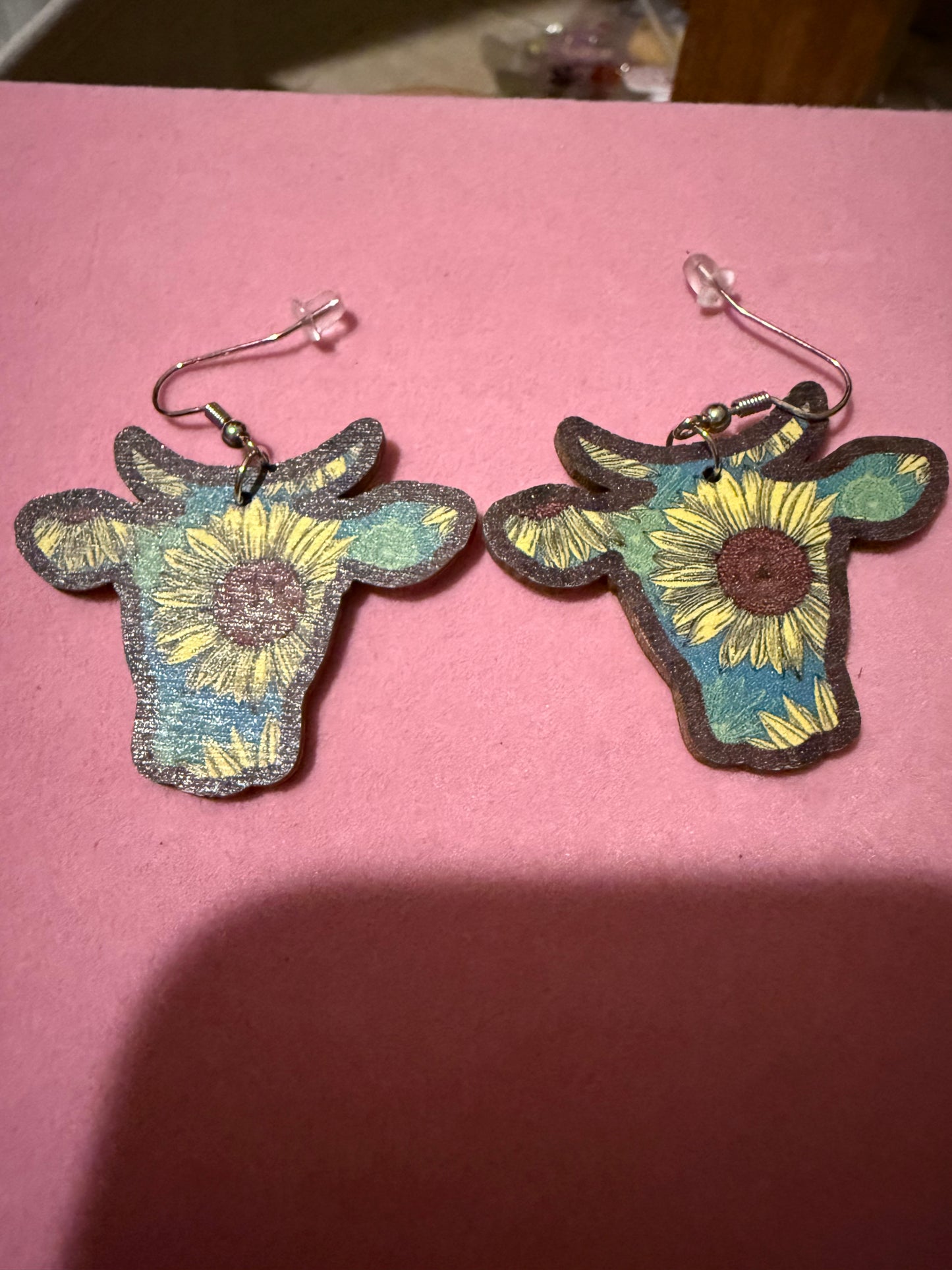 Wood Cow Earrings