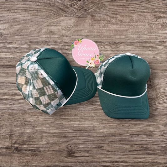 Green Hat with Checkered Mesh