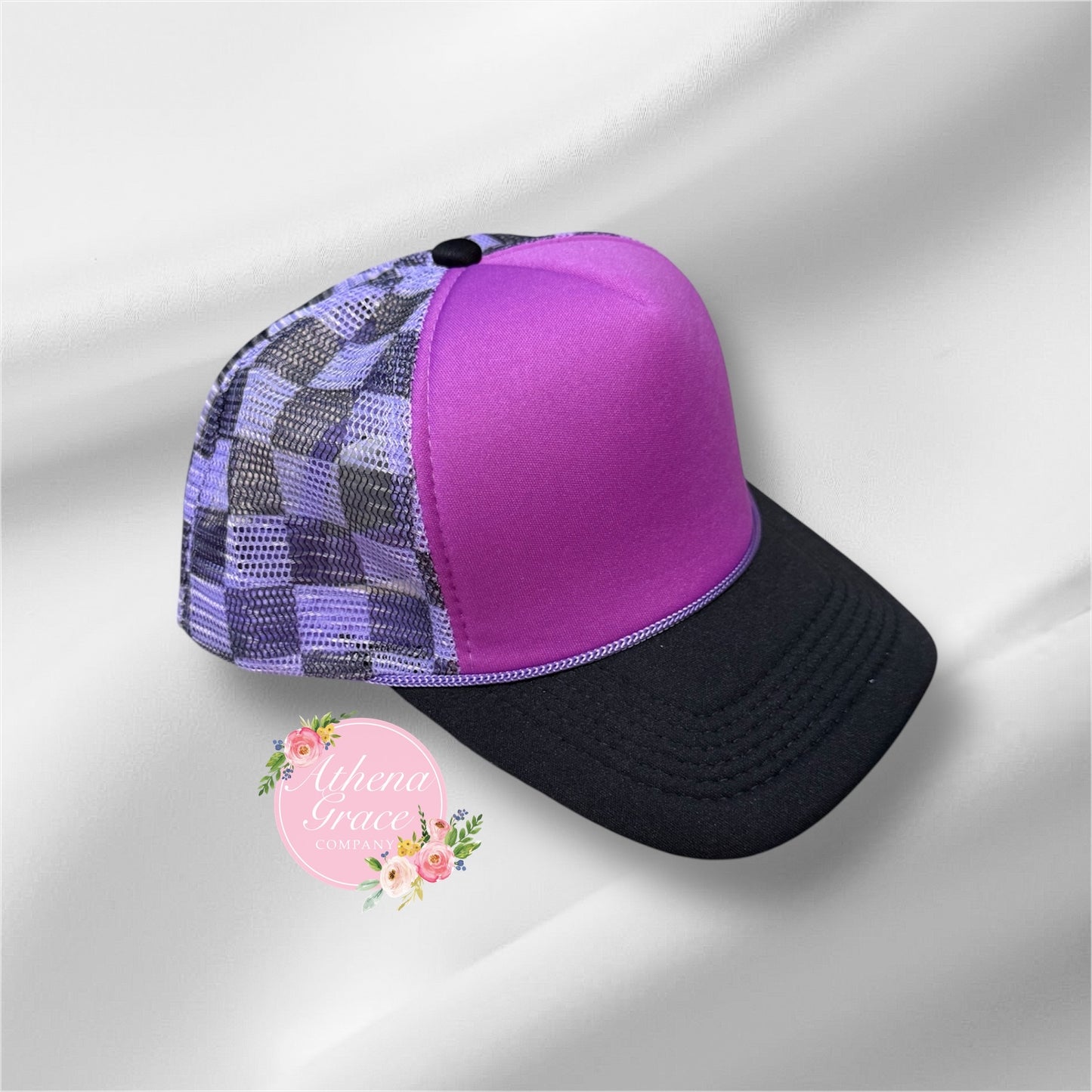 Purple Hat with Black Checkered Mesh