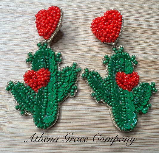 Beaded Cactus Earrings