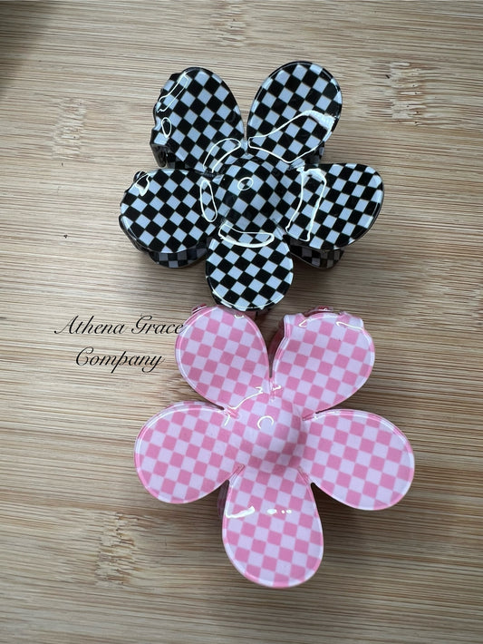 Plaid Flower Claw Clip Set