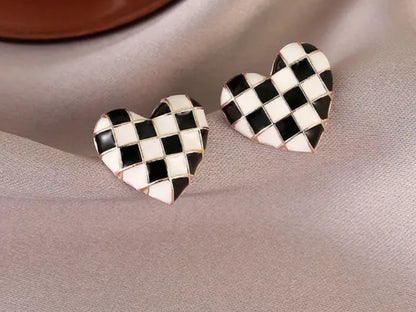 Checkered Heart Earrings