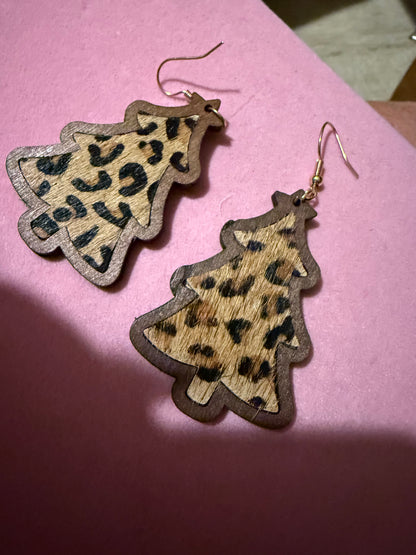 Wood Christmas Tree Earrings