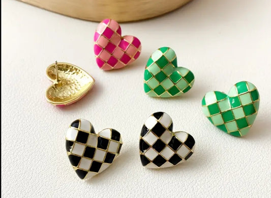 Checkered Heart Earrings