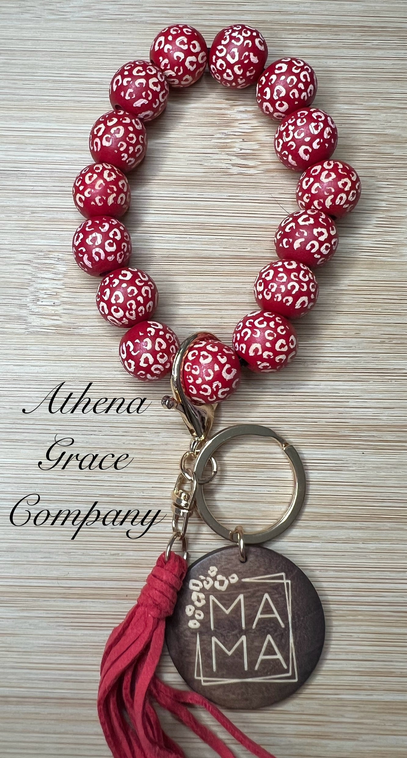 Red Cheetah Mama Bracelet Keychain