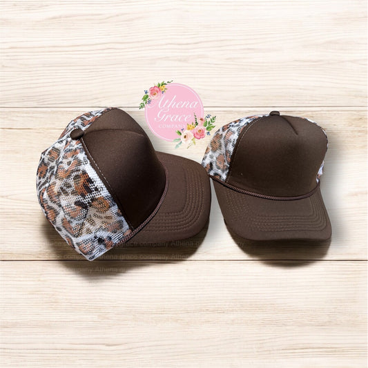 Brown Hat with Cheetah Mesh