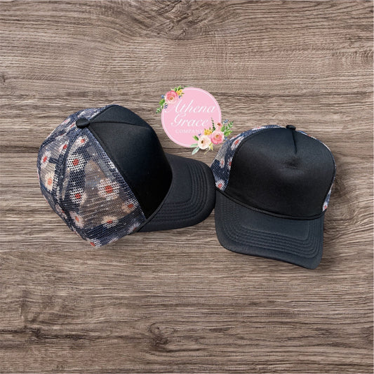 Black Hat with Flower Mesh