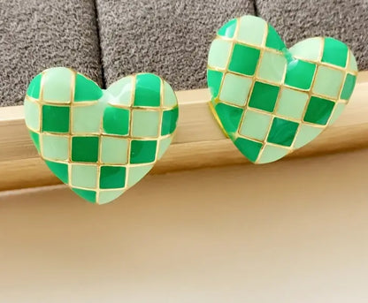 Checkered Heart Earrings