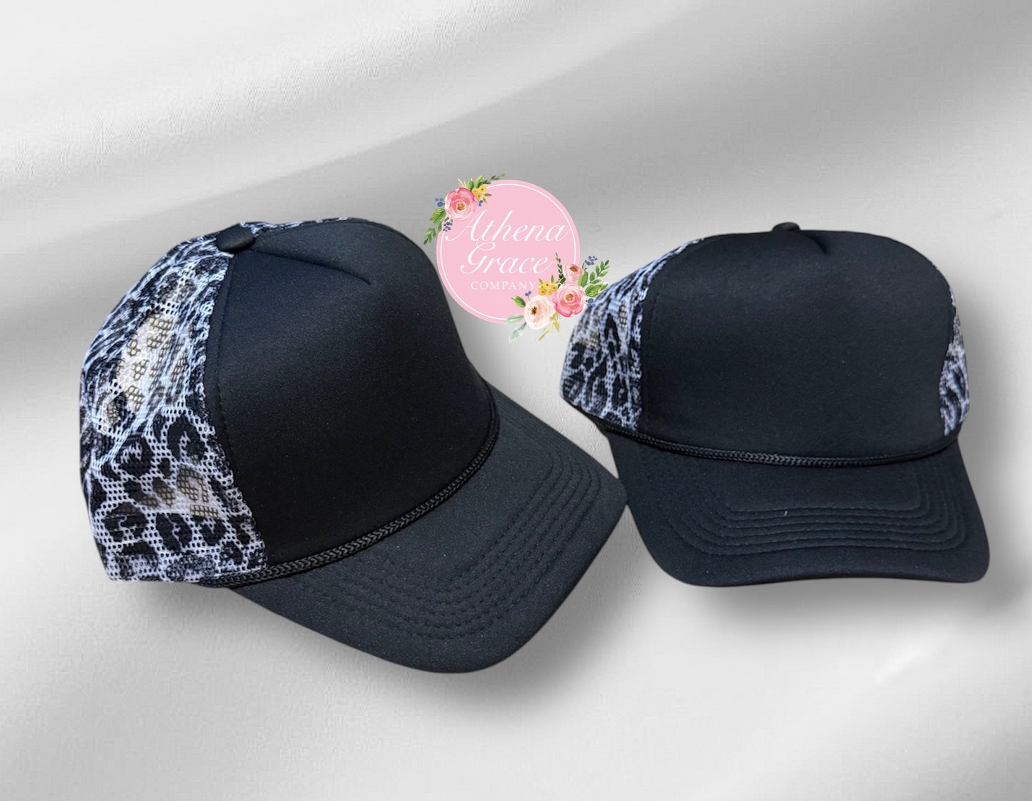 Black Hat with Cheetah Mesh