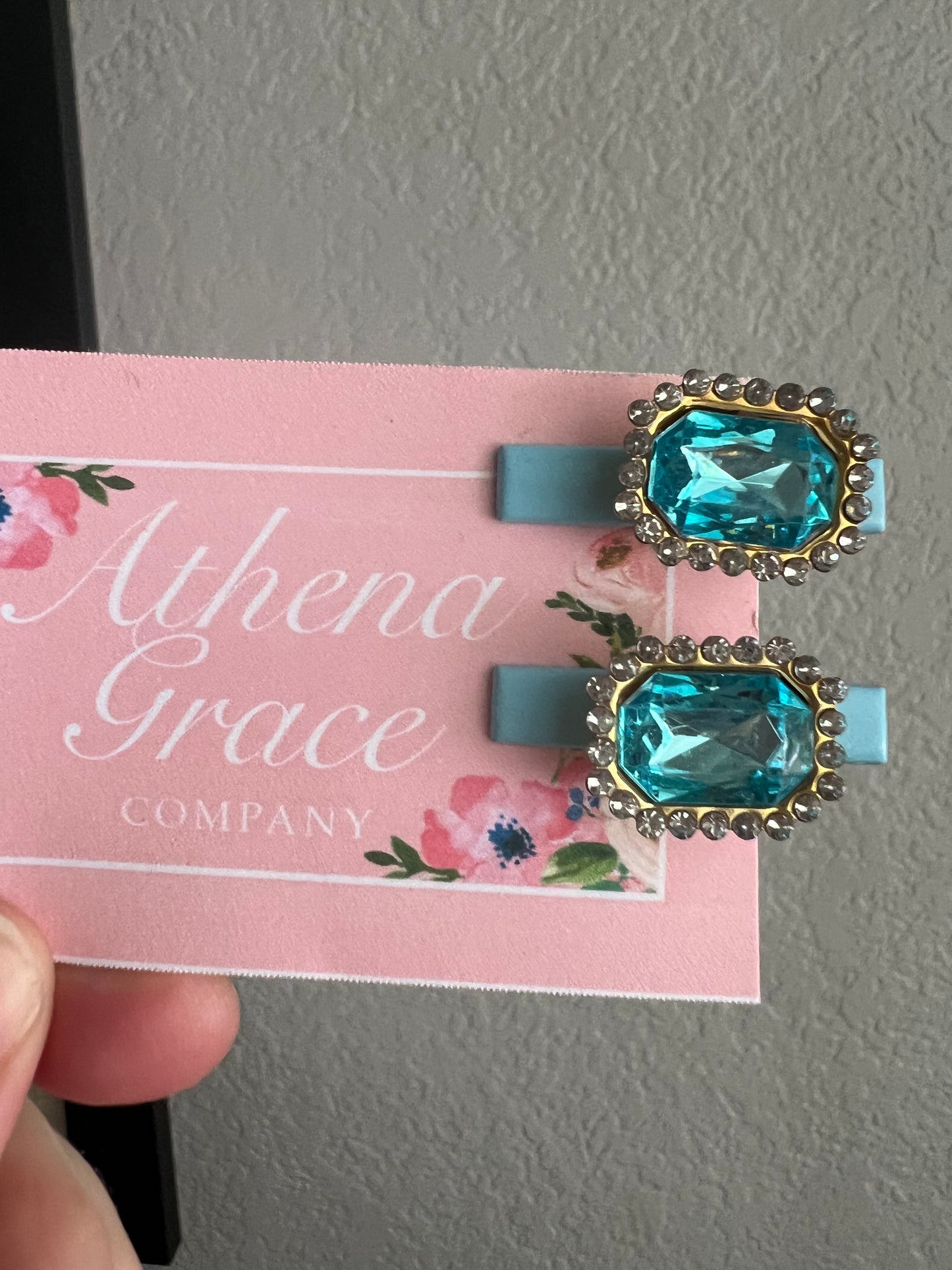 2 Blue Rhinestone Hair Clips