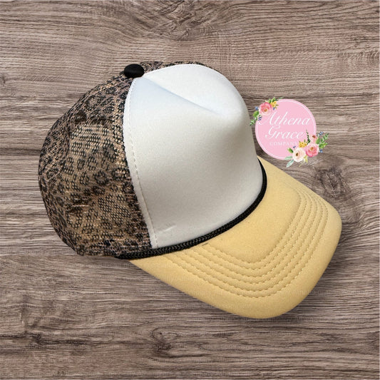 Tan Hat with Cheetah Mesh
