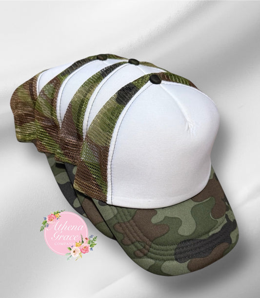White Hat with Camo Mesh