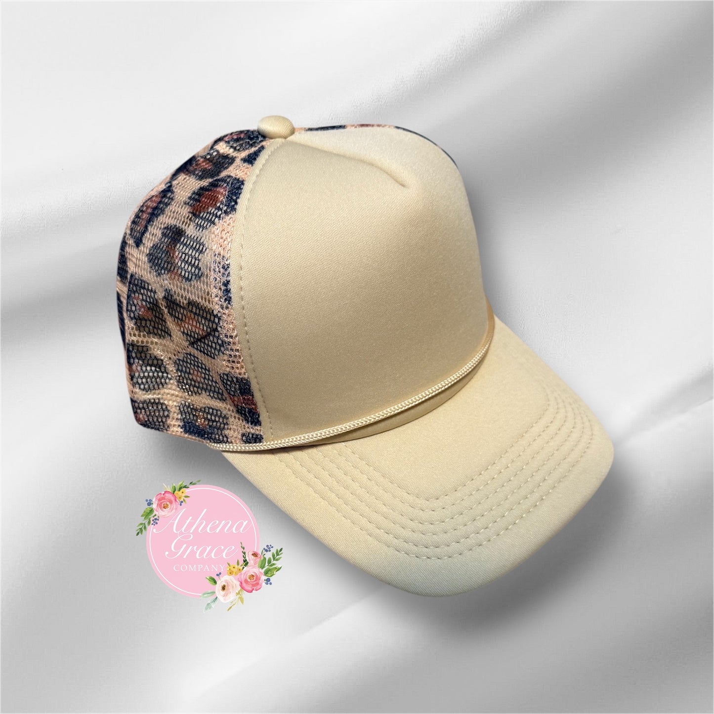 Tan Hat with Cheetah Mesh