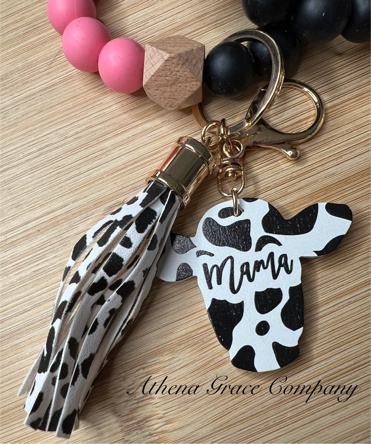 MAMA Cow Wristlet Keychain