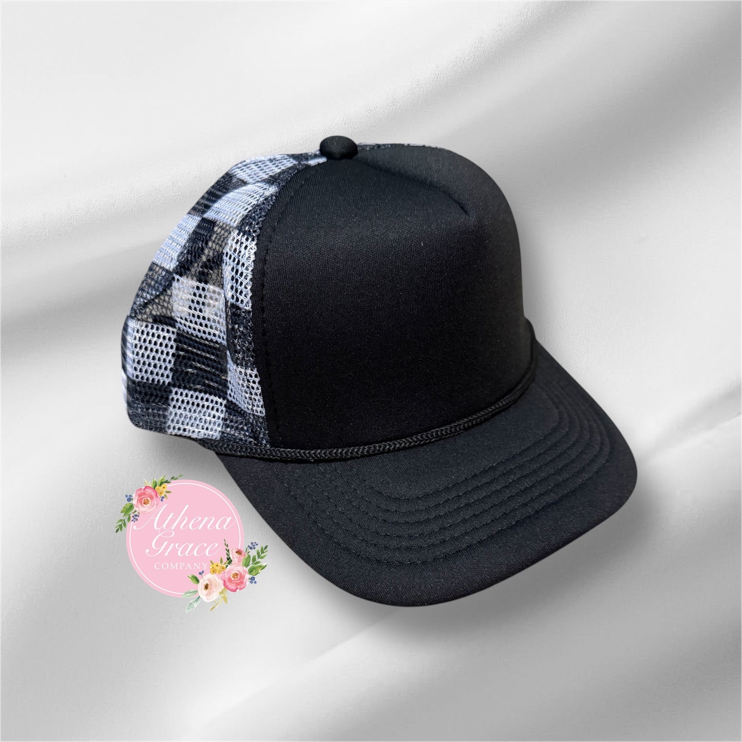 Black Hat with Checkered Mesh