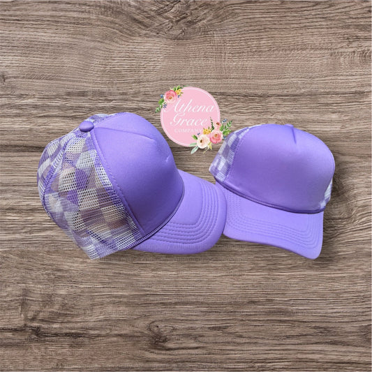 Light Purple Hat with Checkered Mesh