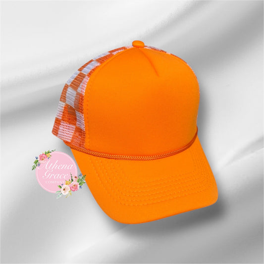 Orange Hat with Checkered Mesh