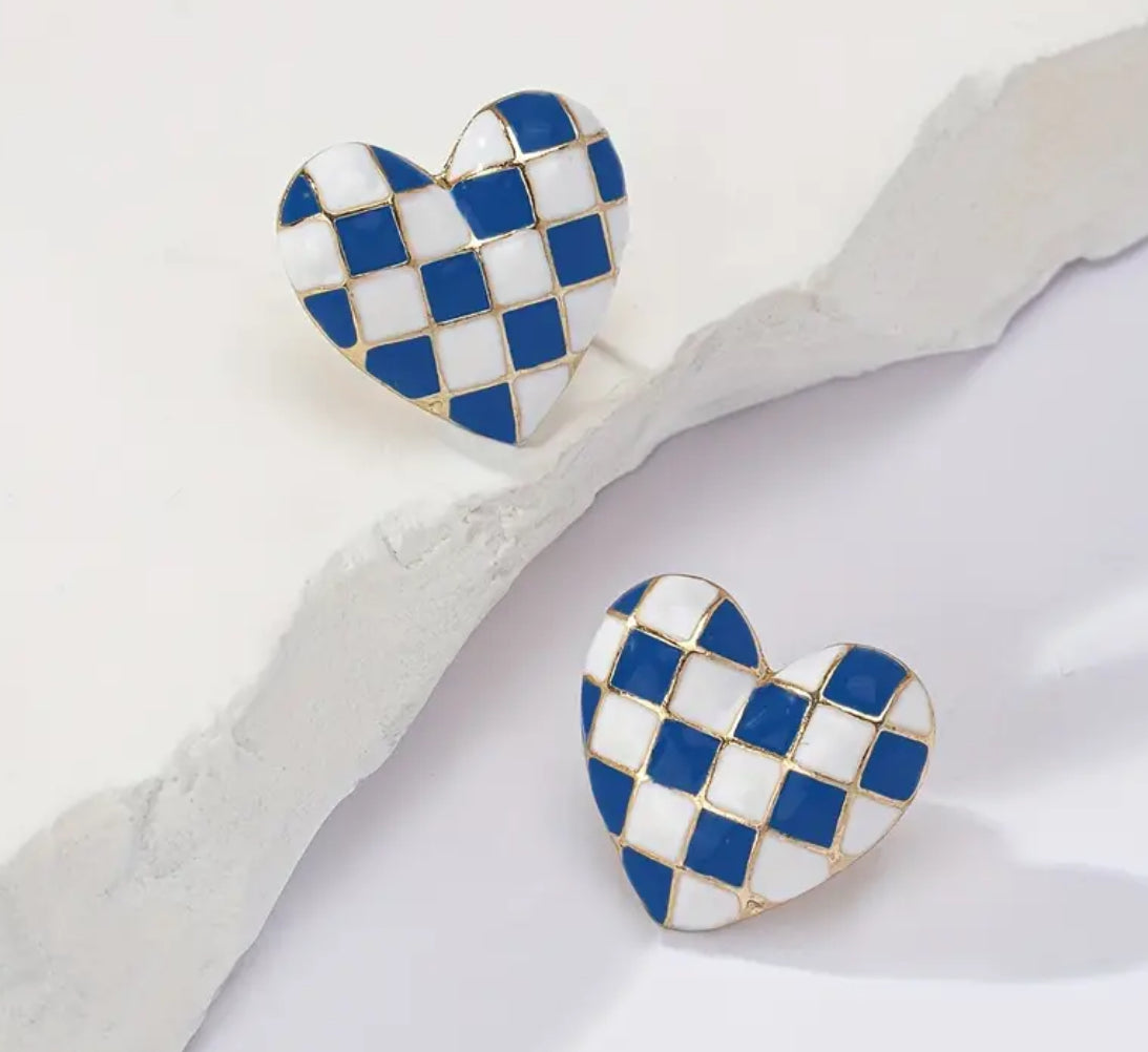 Checkered Heart Earrings