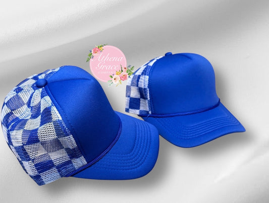 Blue Hat with Checkered Mesh