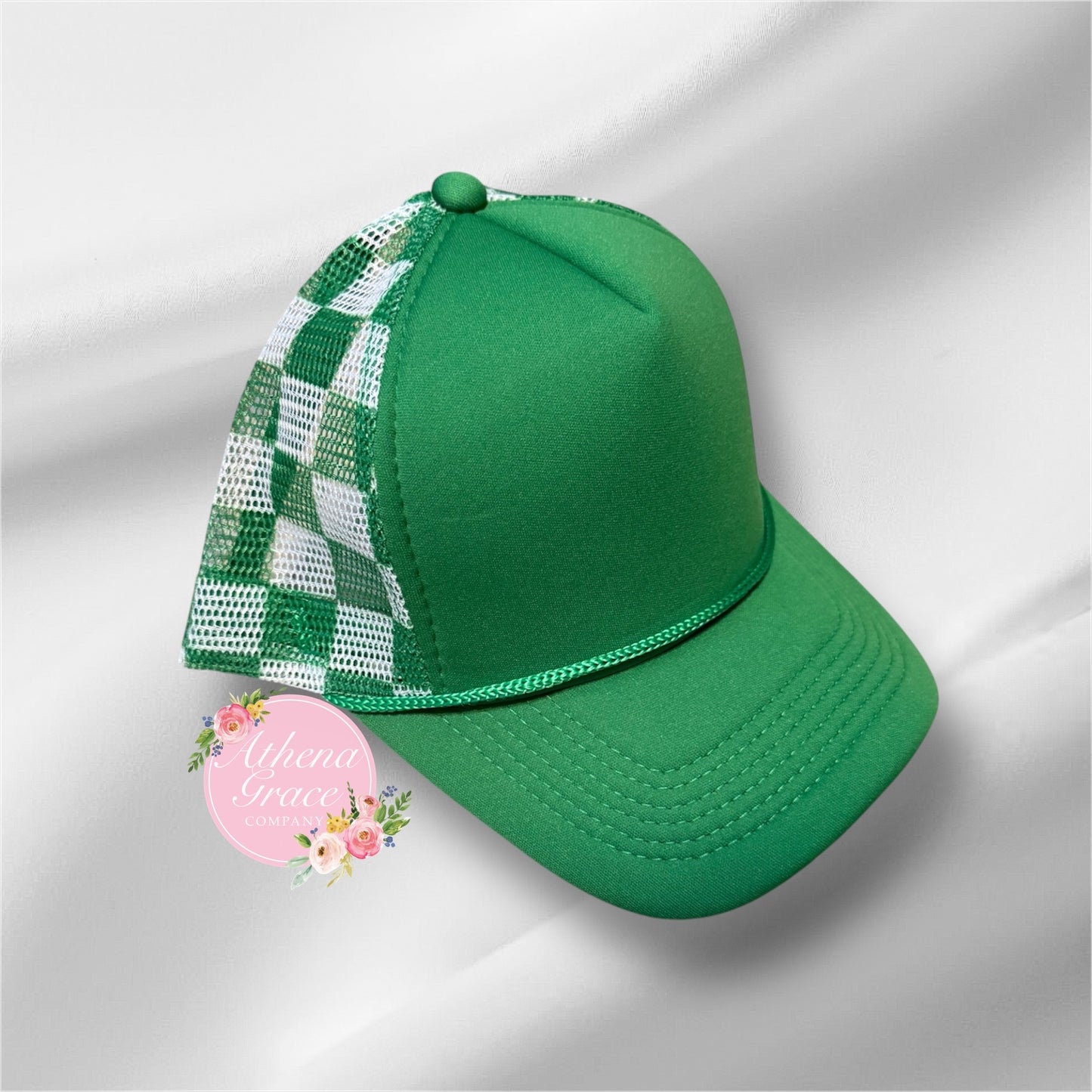 Green Hat with Checkered Mesh