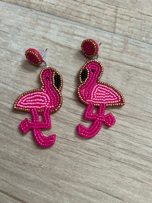 Beaded Flamingo Earrings