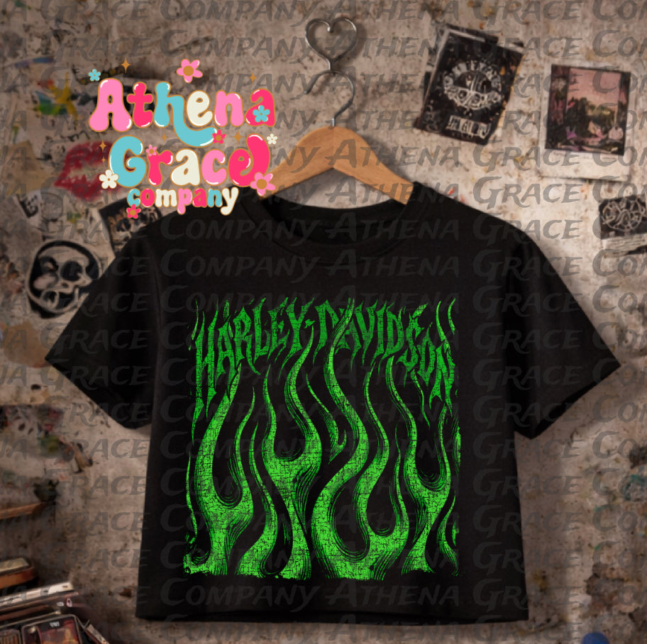 Harley D Green Flames