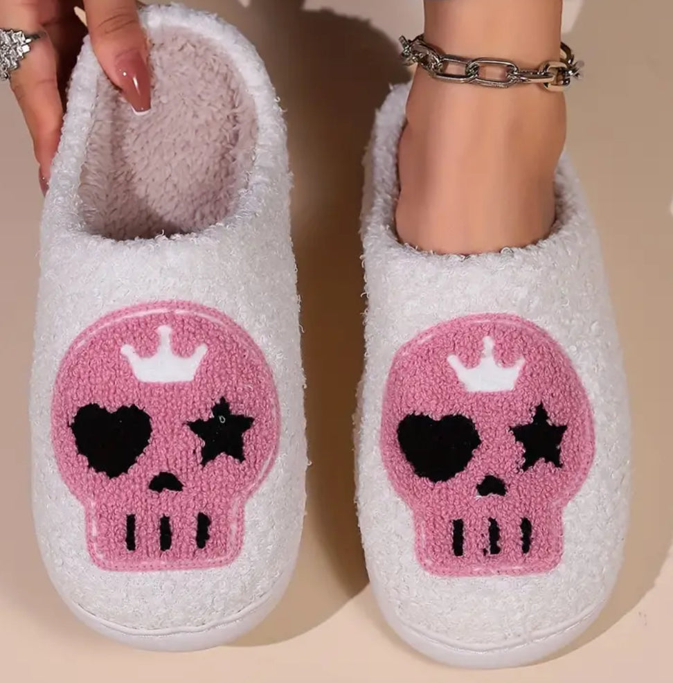 Pink Skull Slippers