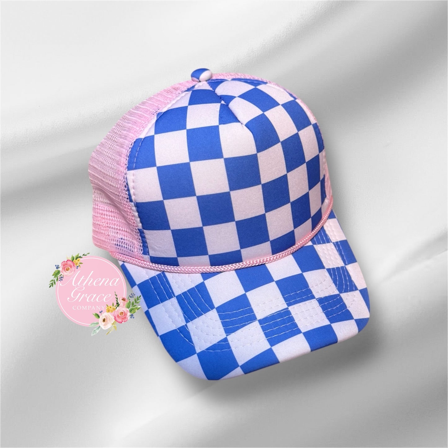 Blue Checkered Pink Mesh Hat