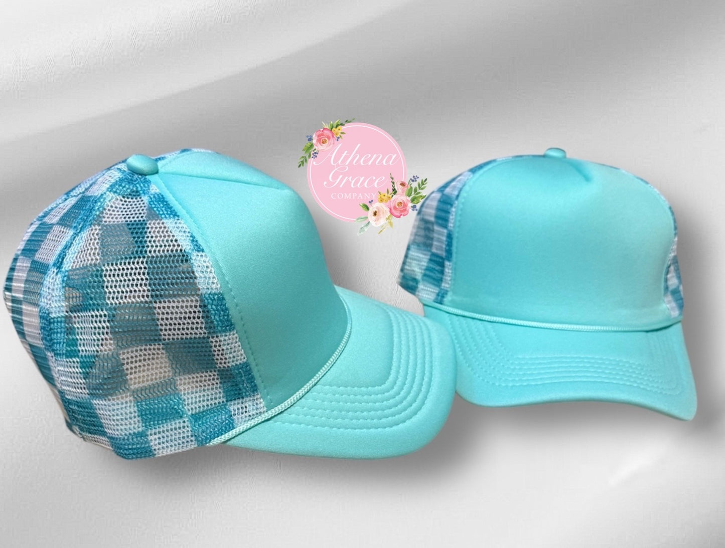 Bright Blue Hat with Checkered Mesh